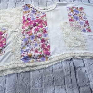 Pol S Mixed Media Floral Patchwork Short sleeve Oversized Crochet Cotton Chic
